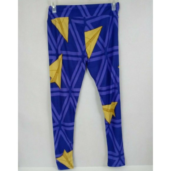New LuLaRoe Tall & Curvy Leggings Purple With Gold Paper Airplanes Design - Picture 3 of 6